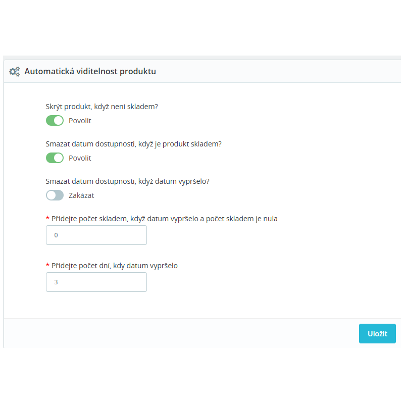 Automatická viditelnost produktu a aktualizace data dostupnosti
